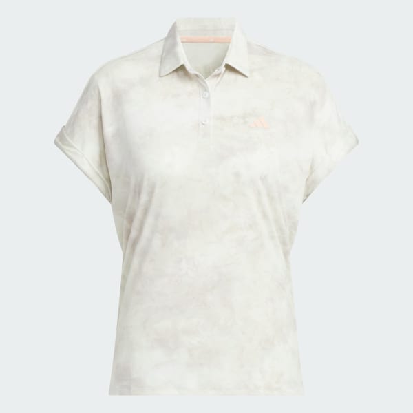 สีขาว เสื้อโปโลแขนสั้นพิมพ์ลายทั้งตัว