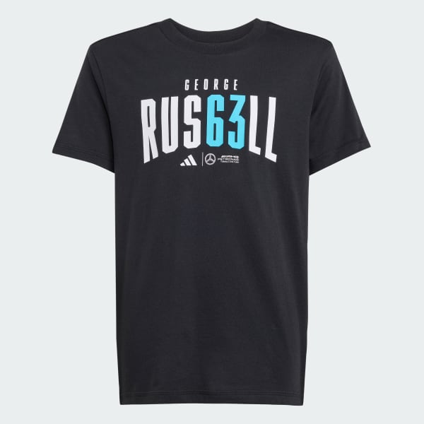 Preto T-shirt George Russell da Mercedes-AMG Petronas Formula One Team – Criança