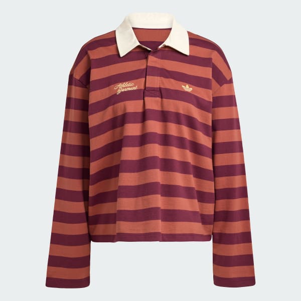 Burgendur adidas ORIGINALS ATHL DEPT STRIPED LONGSLEEVE GRAPHIC POLO T-Shirt