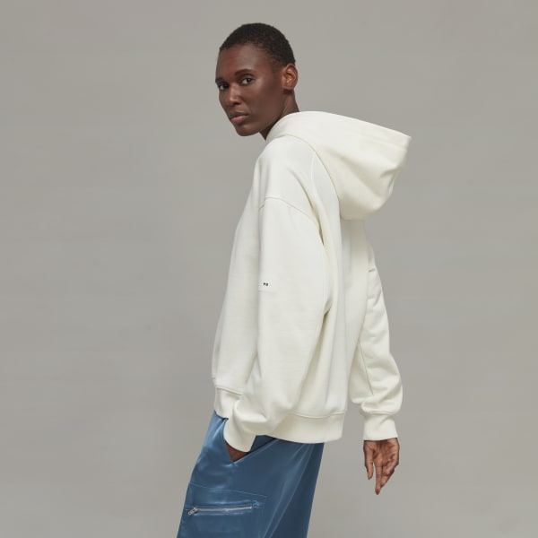 Weiss Y-3 Organic Cotton Terry Boxy Hoodie