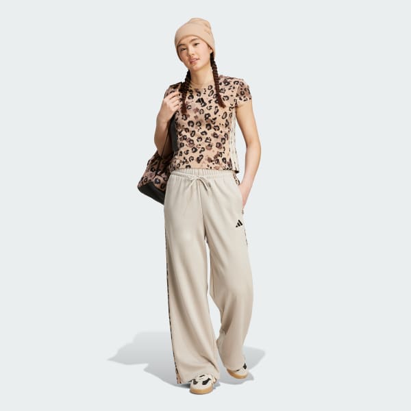 adidas Animal Print 3-Stripes Open Hem Pants - Beige | Free