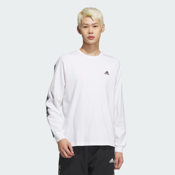 【アディダス】コットン使用 ホワイト ラインあり メンズ 長袖 ジャージ L adidas アディダス メンズ 長袖 Tシャツ オーバーサイズ スリー