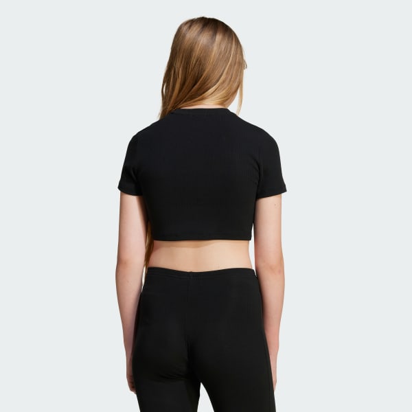 Negro Polera Corta Acanalada