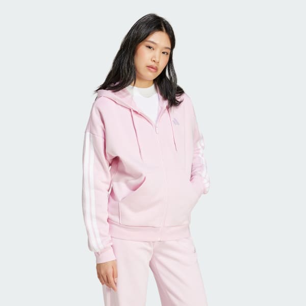 Pink Essentials 3-Stripes Full-Zip Fleece Hoodie