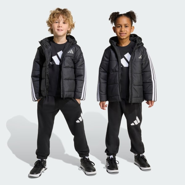 cerná Bunda Essentials 3-Stripes Padded Kids