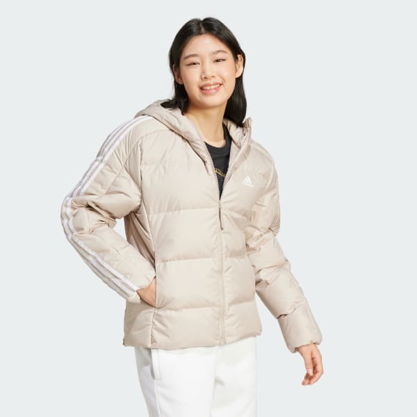 Beige Essentials 3-Stripes Mid Down Hooded Jacket