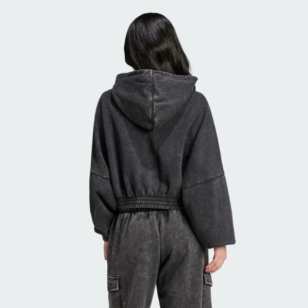 Black 애시드 워시 크롭 후디