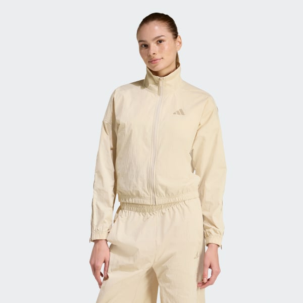 Beige City Tech Woven Zip Track Top