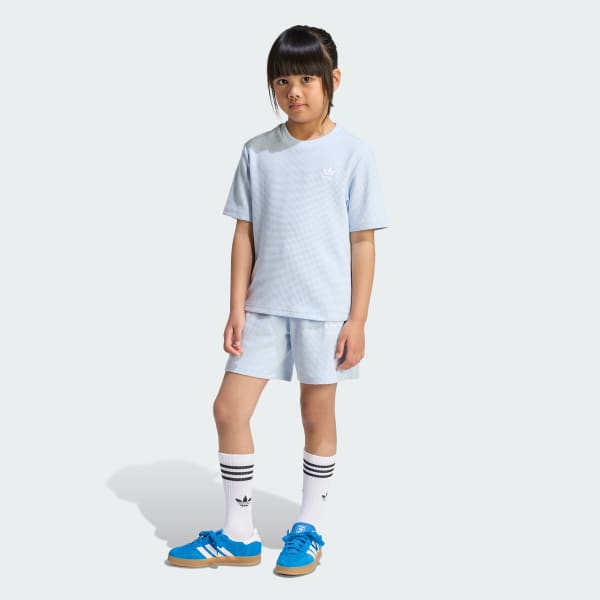 Blue Loose Waffle Short T-Shirt Set