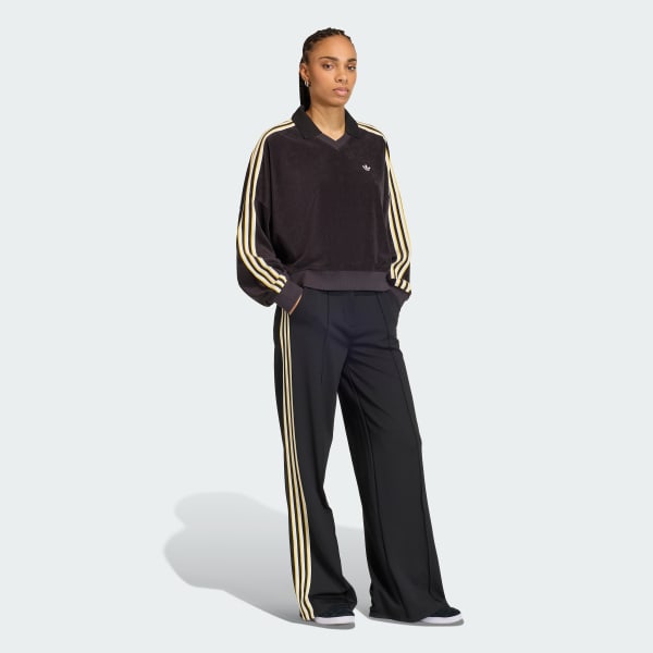 Black 테리 타월 브이넥 롱 슬리브 폴로 셔츠