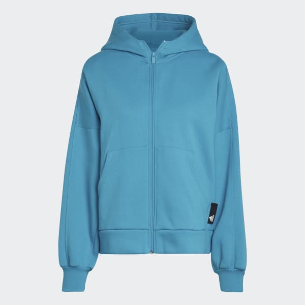 adidas Studio Lounge Fleece Hooded Full-Zip Sweatshirt - Blue | Women's  Lifestyle | adidas US