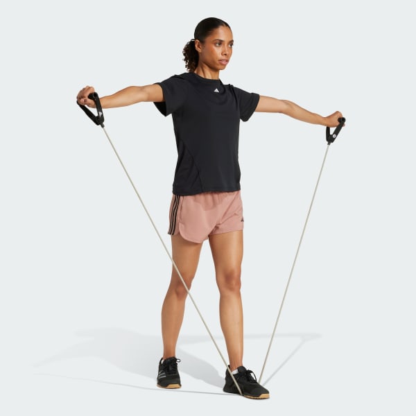 สีชมพู กางเกงเทรนนิงขาสั้นผ้าทอเอวสูง Pacer 3-Stripes