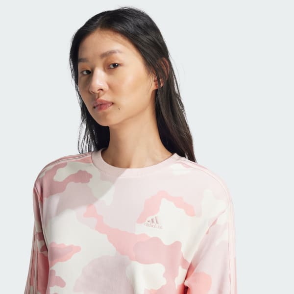 Adidas originals pink cropped cute crew sweatshirt hotsell