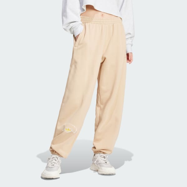 Beige Pantalón Deportivo Corte Holgado