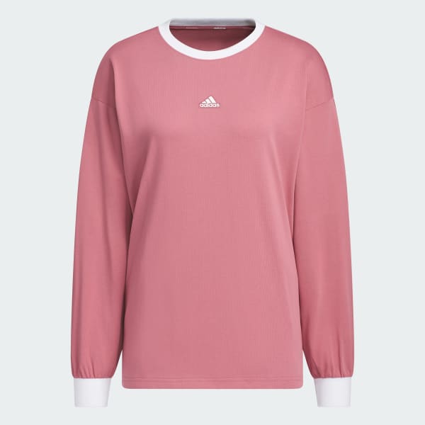 ピンク ワーディング ルーズフィット シングルジャージー 長袖Tシャツ