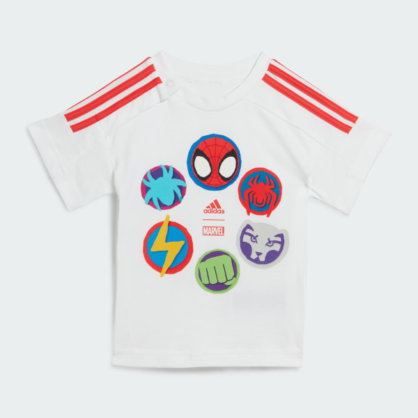 White adidas x Marvel Spider-Man Tee and Shorts Set