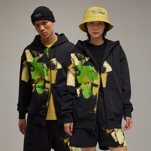 Negro Polerón con Capucha Y-3 Cierre Frontal Estampado