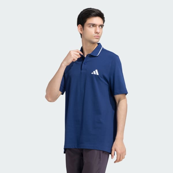 Blue Small Logo Pique Polo Shirt