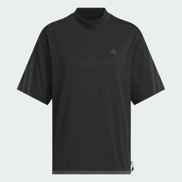 ブラック 【ゴルフ】スリーストライプス  ボックスシルエット モックネック 半袖シャツ