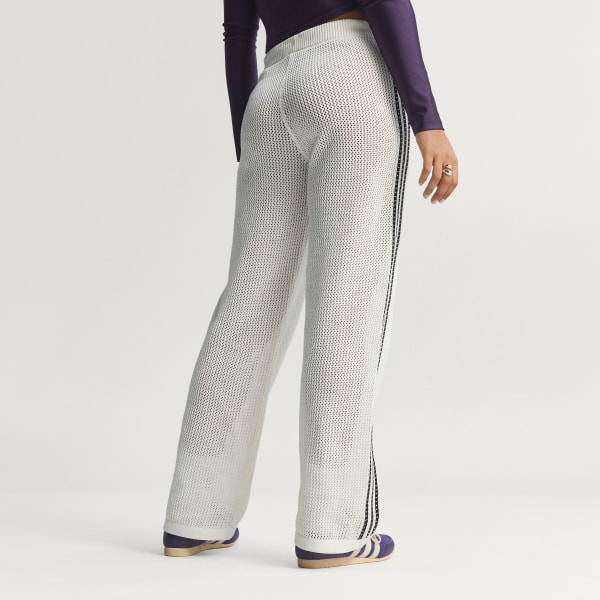 White KNITTED CROCHET FIREBIRD TRACK PANTS