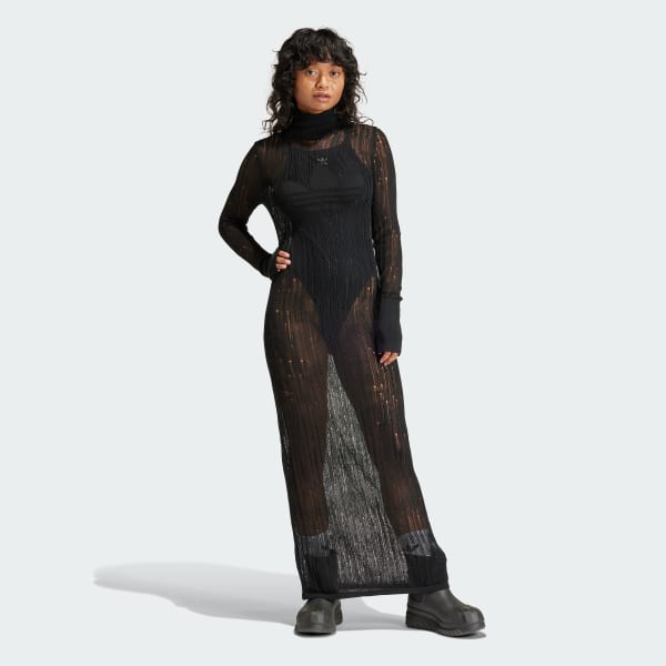 Negro Vestido Largo Fashion  Knit Trifolio
