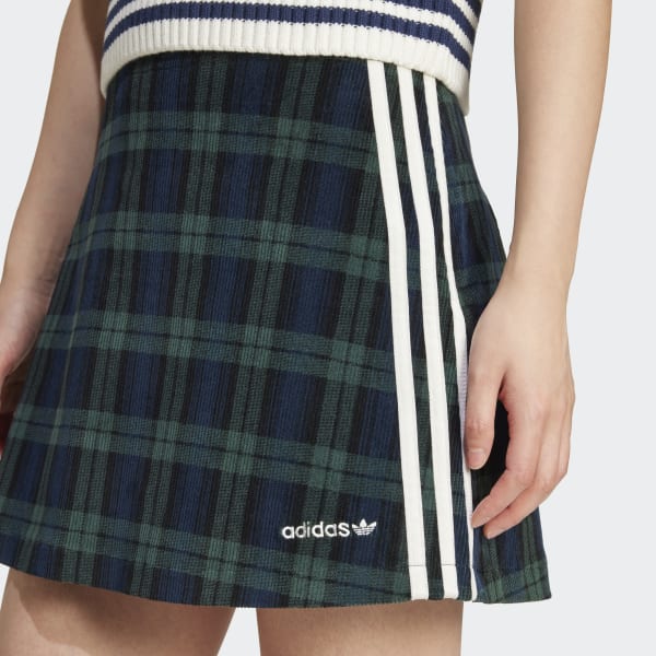 adidas グリーン系チェック ミニスカート XS アディダス コーデュロイ タータンスカート - ブルー