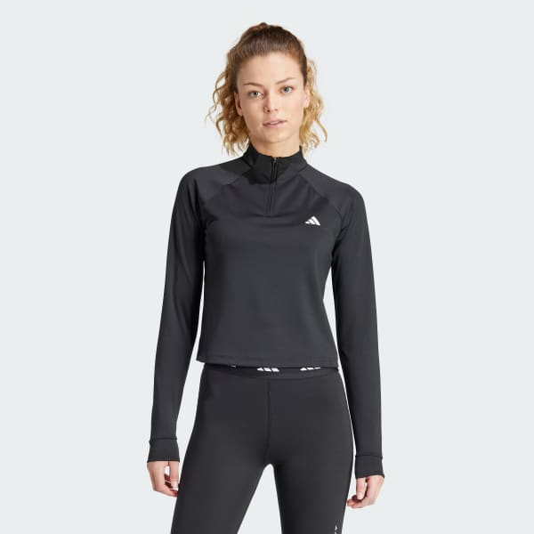 Black Train Essentials Minimal Branding 1/4-Zip Cover Up