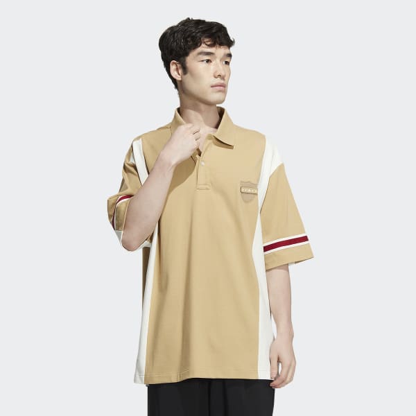 Beige Modern Collegiate Short Sleeve Polo Shirt EWL77