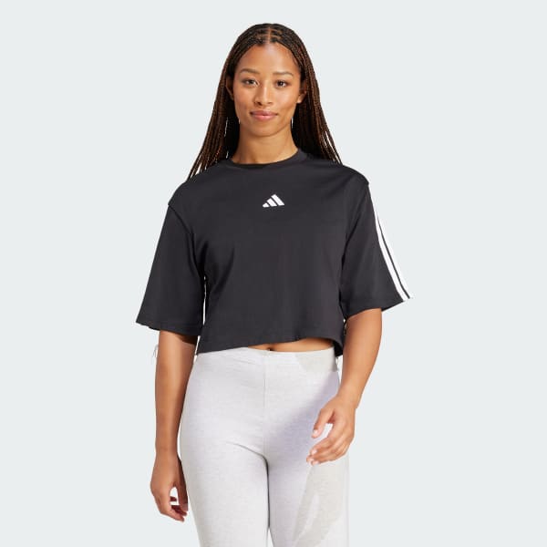 Black Essentials 3-Stripes Cotton Loose Tee