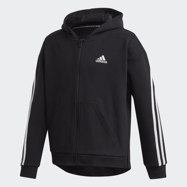 adidas ESSENTIALS FLEECE 3-STRIPES Full-Zip Hoodie | Black-White | Men's