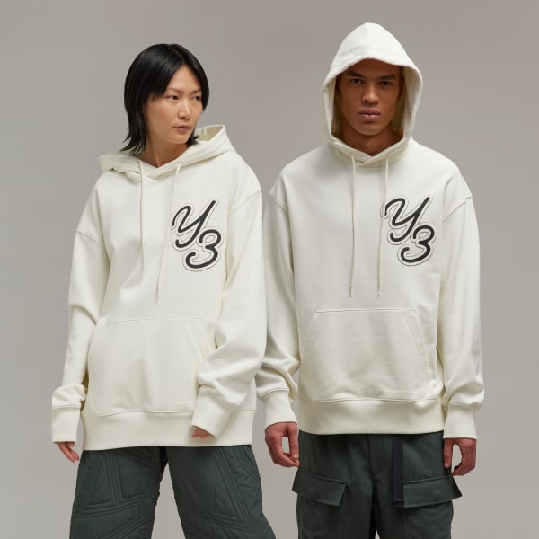 White Y-3 Graphic Logo Hoodie