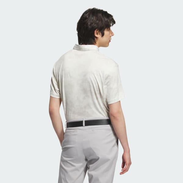White Allover Print Short Sleeve Polo Shirt