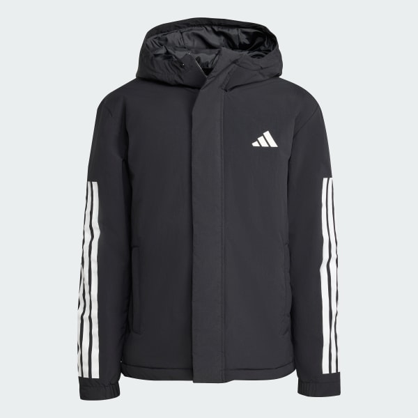 Negro Chaqueta aislante con capucha Climawarm 3 Stripes