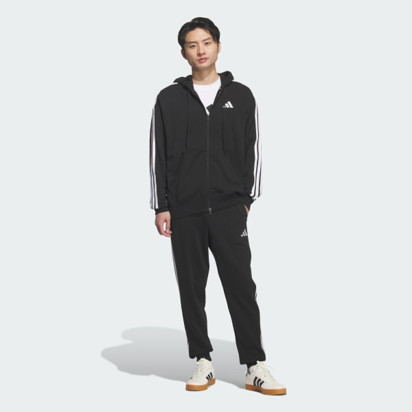 ブラック エッセンシャルズ プラス レギュラーフィット スリーストライプス フレンチテリー カフパンツ