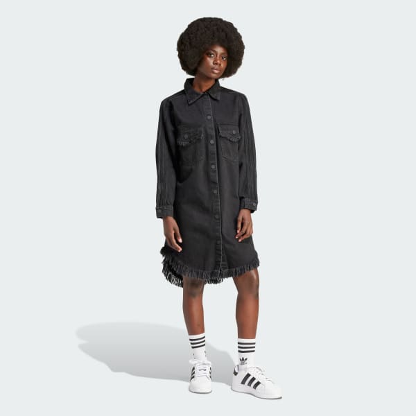 Black adidas Originals x KSENIASCHNAIDER Fringe Shirt Dress