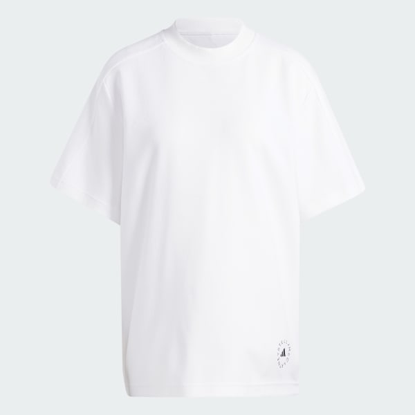 สีขาว เสื้อยืดลายโลโก้ adidas by Stella McCartney