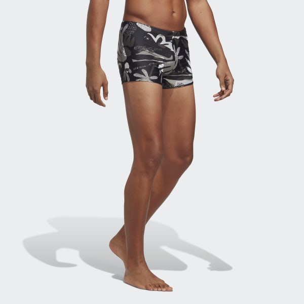 Svart Floral Graphic Swim Boxers