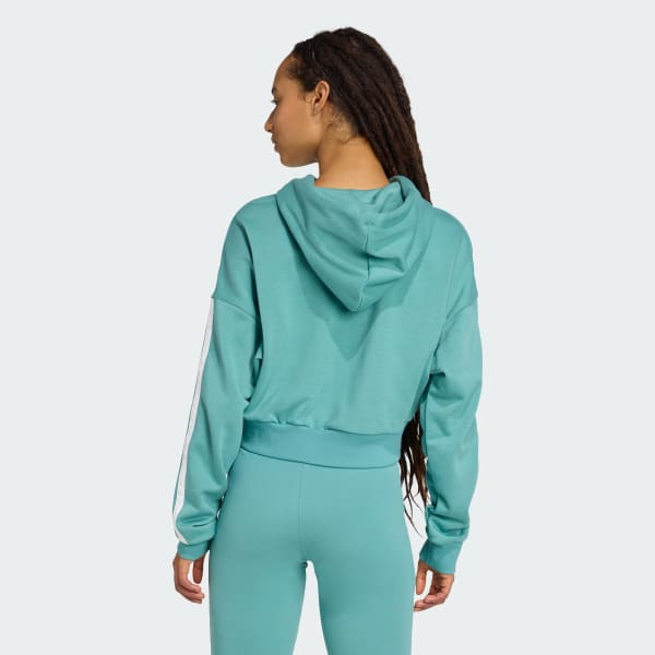 Turquesa Moletinho Capuz Cropped Essentials Três Listras