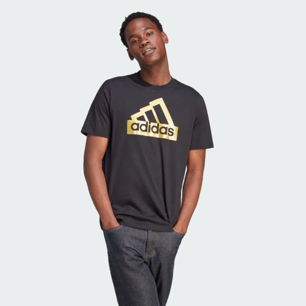 Black adidas shirt with gold logo outlet