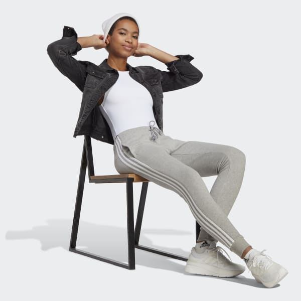 adidas Essentials 3-Stripes French Terry Cuffed Pants - Grey | Women's Training | adidas