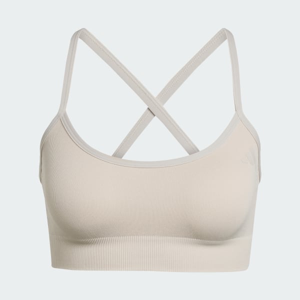 Bege Top Esportivo Workout Essentials Light-Support Knit