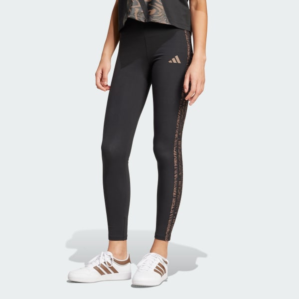 Negro Calzas RC Essentials Seasonal Animal Print Tiro Alto