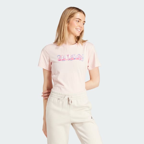 Rosa Playera Doodle Estampada