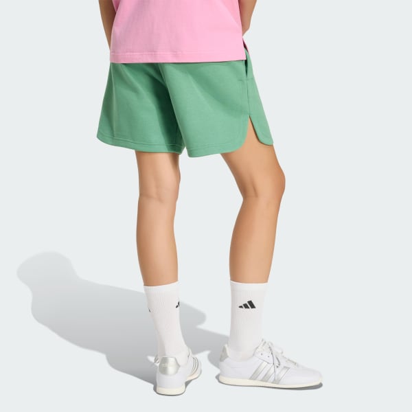 Grun 3-Streifen Studio Fleece Shorts, locker geschnitten