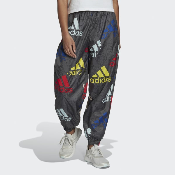 Gris Pantalon en toile ample et multicolore à logo Essentials O1218