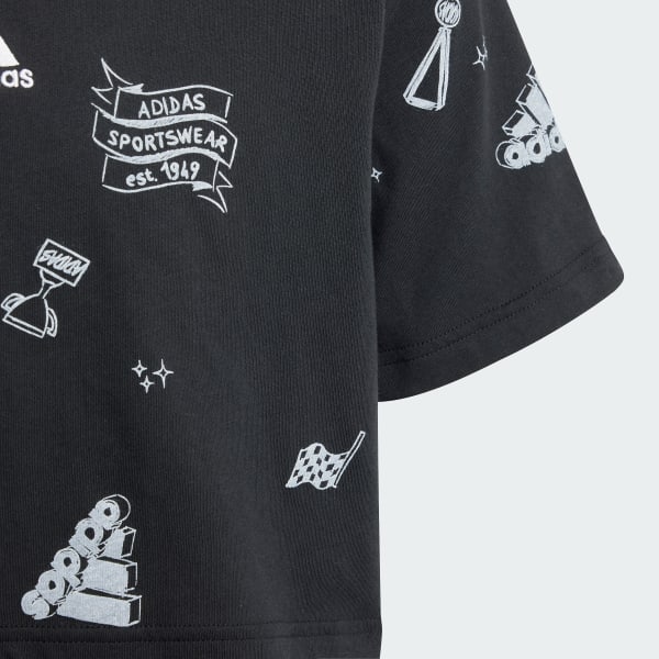 Black Brand Love Allover Print Crop T-Shirt Kids