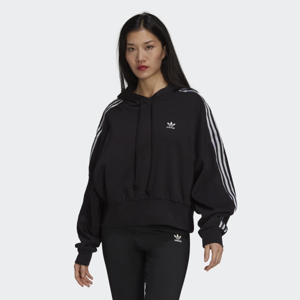 adidas Adicolor Classics Satin Tape Cropped Hoodie - Black | adidas US