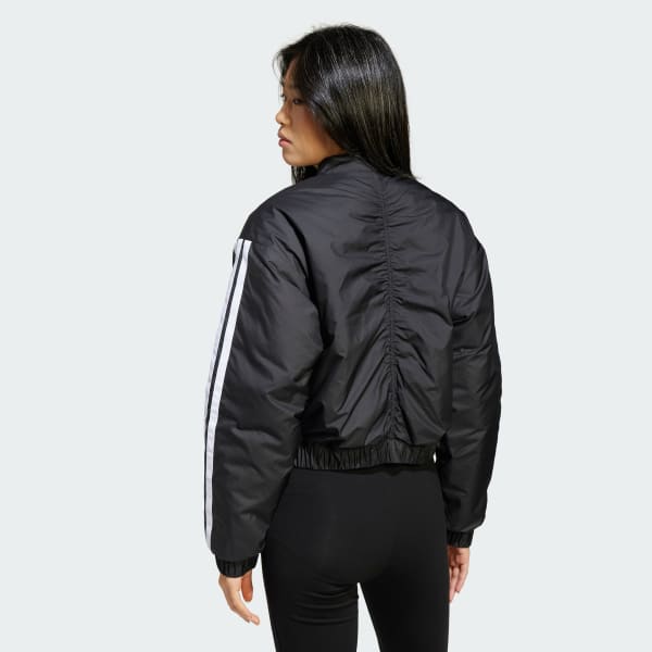 Black Essentials 3-Stripes Insulated Crop Bomber Jacket