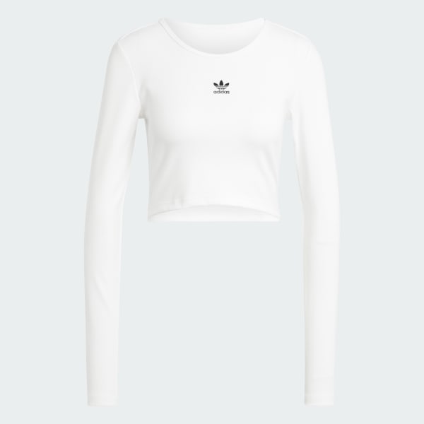 Hvit Essentials Ribbed Crop Long Sleeve T-skjorte