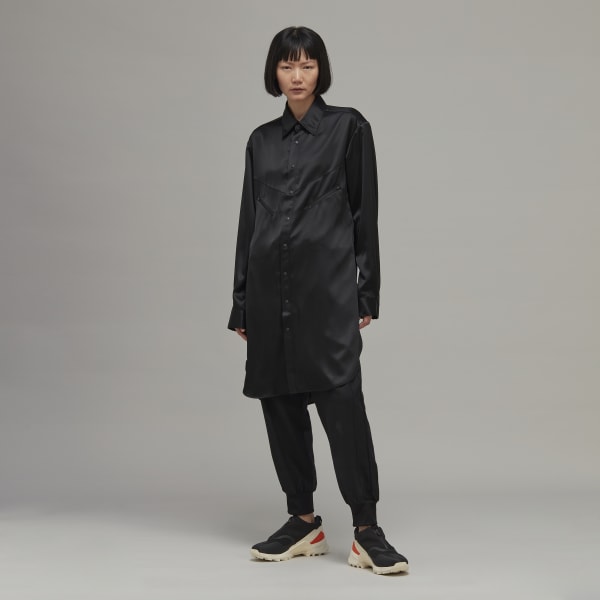 Black Classic Tech Silk Shirt Dress QF679